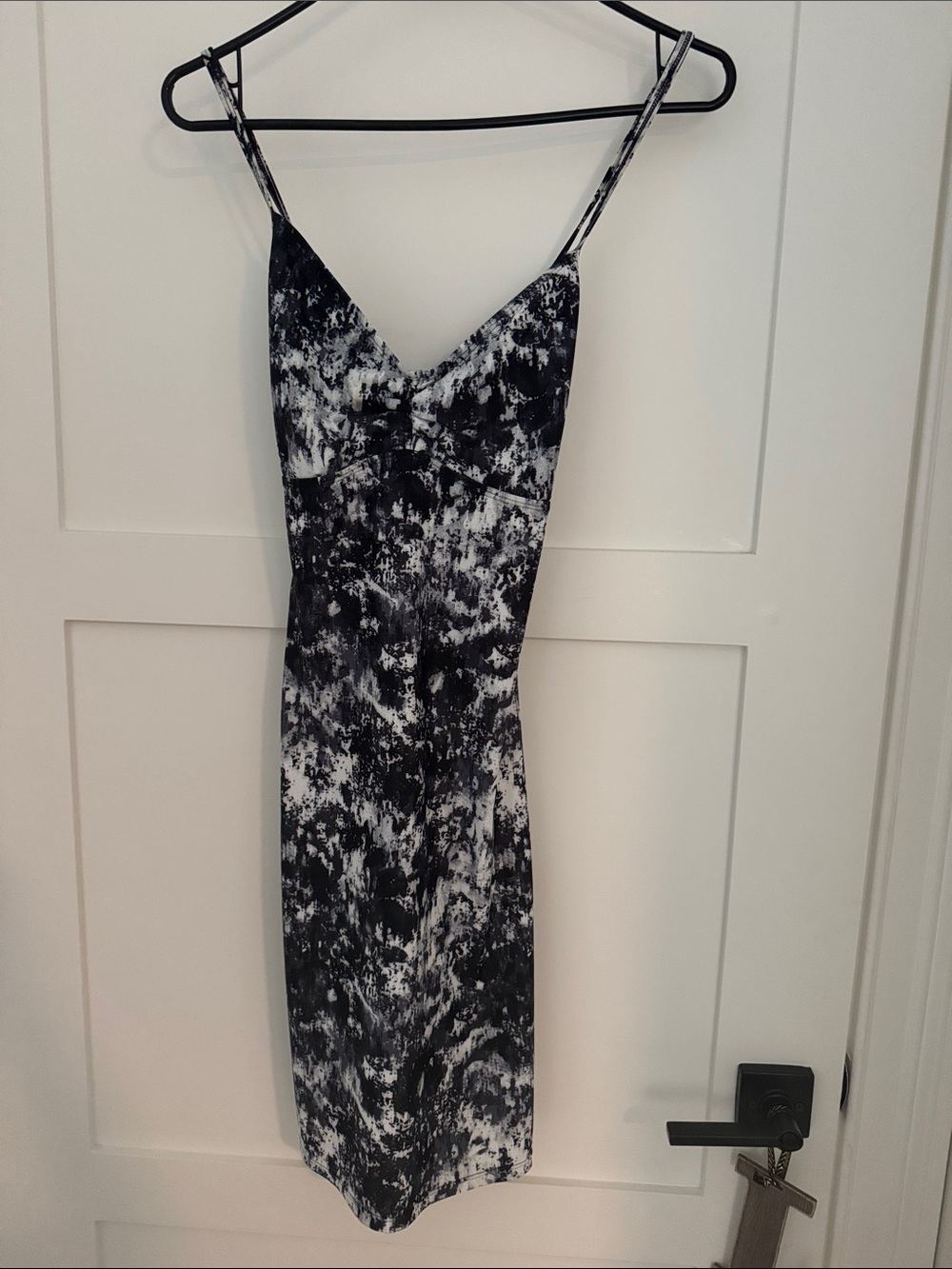 Athleta Black & White Marble-Print Midi Slip Dress